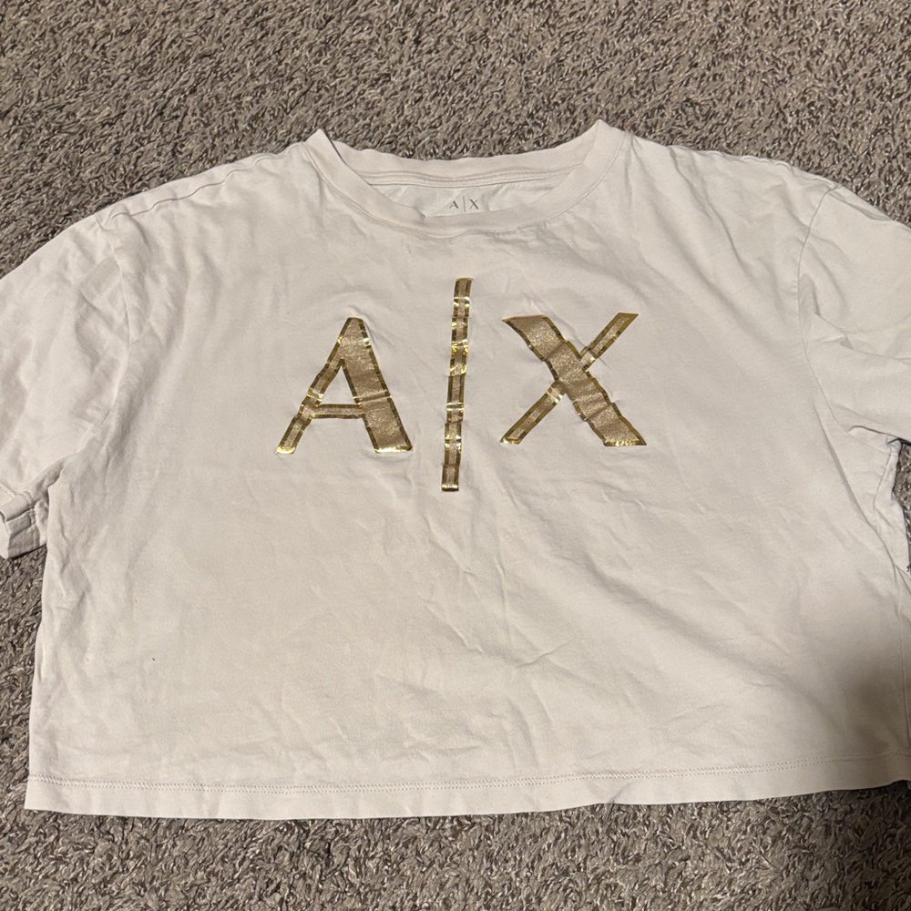 Armani Exchange White Tee with Gold Logo